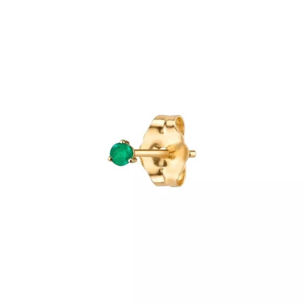 The Last Line Emerald 14k Yellow Gold Round Stud #5 Earring Single Piece Dainty